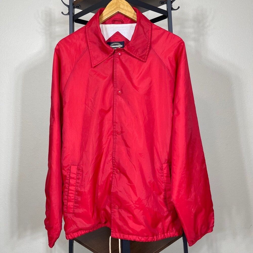 Vintage Towncraft Red Button Up Long Sleeve Windbreaker Jacket Men's Size L